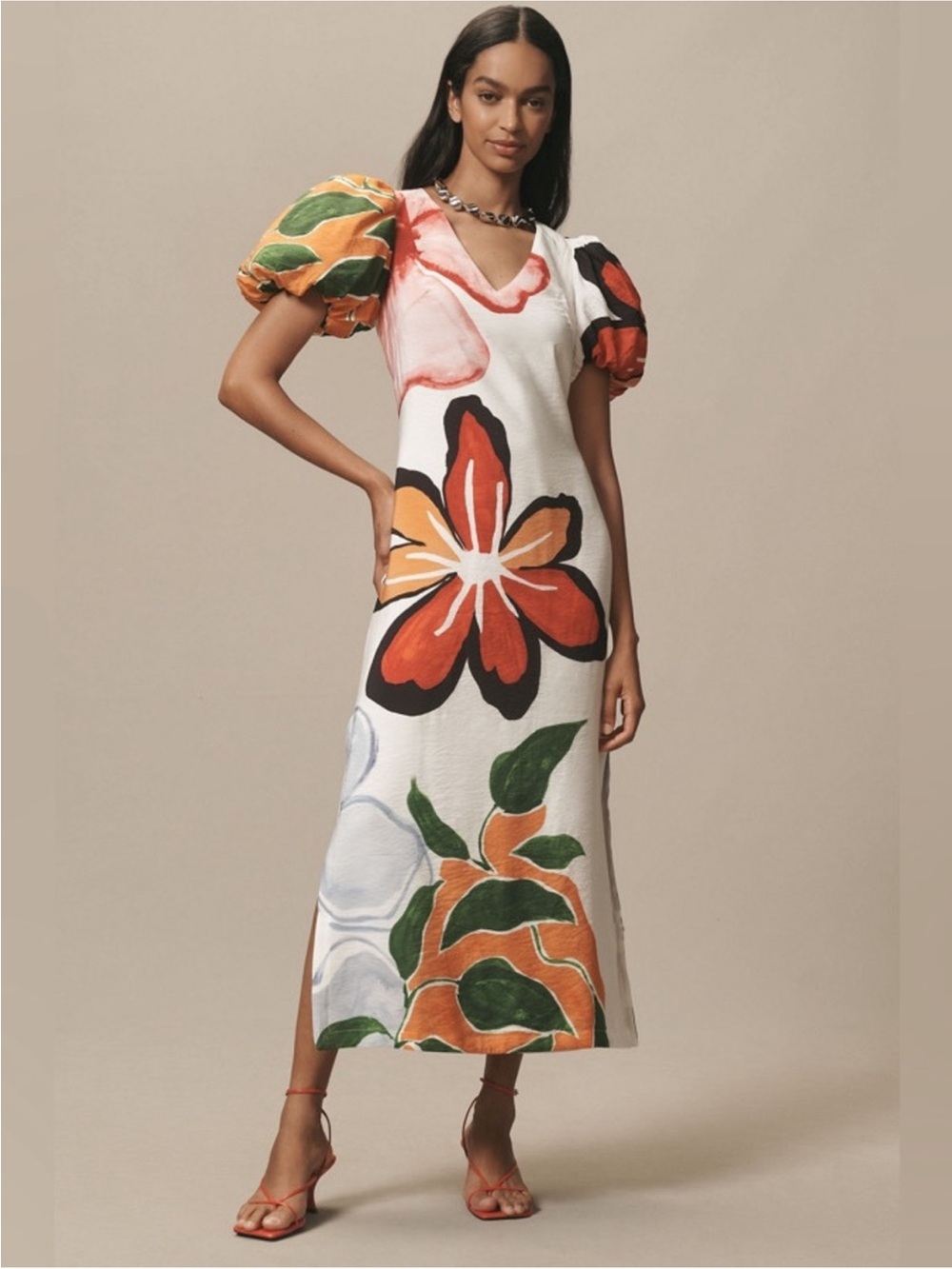 Anthropologie Puff Sleeve Floral Midi Dress